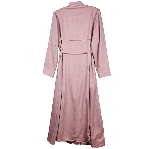 AGIBA Button Front Abaya Jilbab Trench Coat Duster Dusty Rose Satin Lined EU 48 - Picture 2 of 16